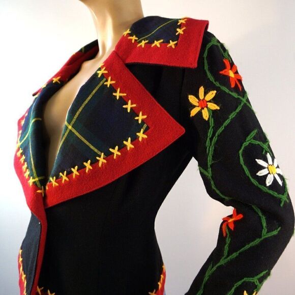 Vintage Show Piece Embroidered Blazer Sz Medium IDOL England Wool Jacket Rare - Picture 3 of 13